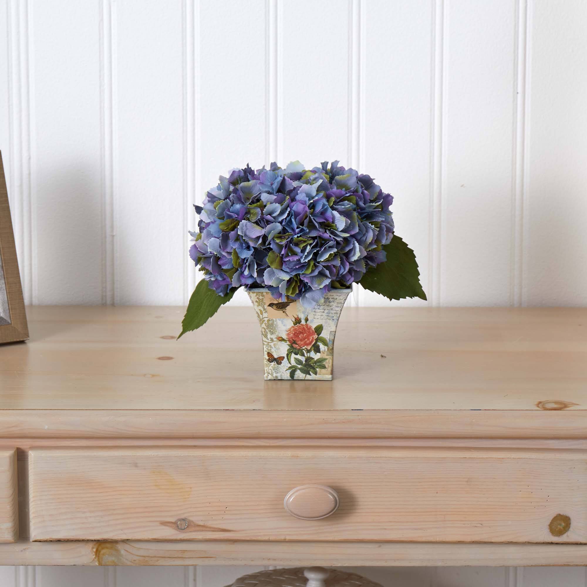 9" Blue Hydrangea In Floral Planter